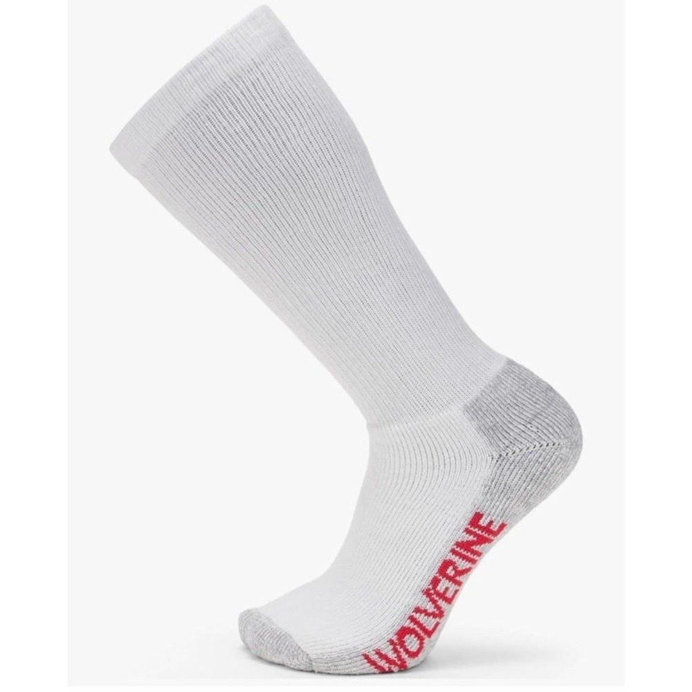 WOLVERINE Men's 2 Pack Steel Toe Over The Calf Sock Size 7-12 White Cotton NEW